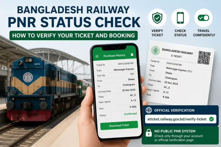 Bangladesh Railway PNR Status Check, verify train ticket booking, check ticket status, purchase history, and official e-ticket verification online