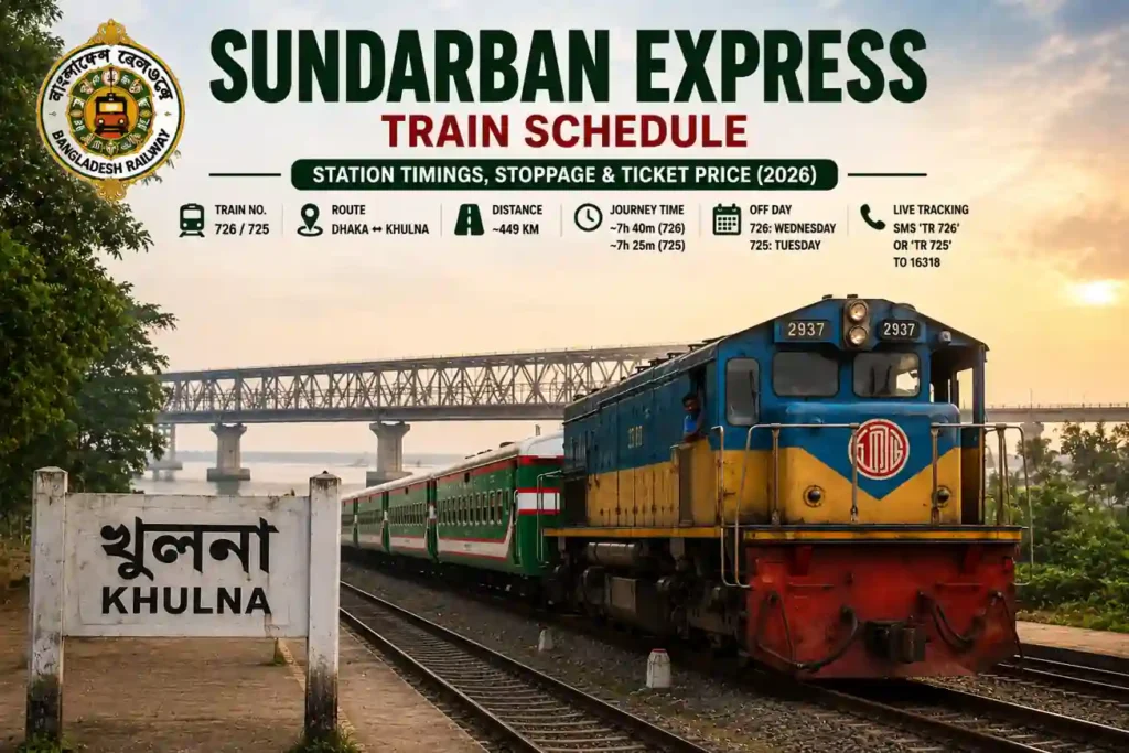 Sundarban Express train schedule with station timings, stoppage list and ticket prices between Dhaka and Khulna
